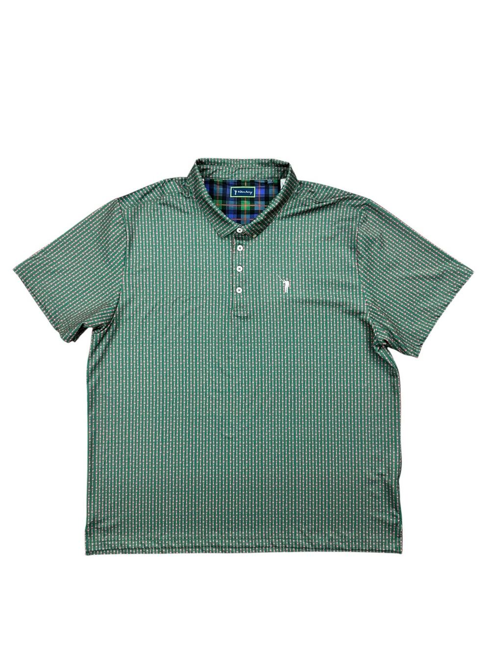 William Murray Beersucker Golf Polo Green/Coral — Size 3XL